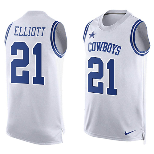 Men's Limited Ezekiel Elliott Nike Jersey White - #21 Player Name & Number Tank Top NFL Dallas Cowboys